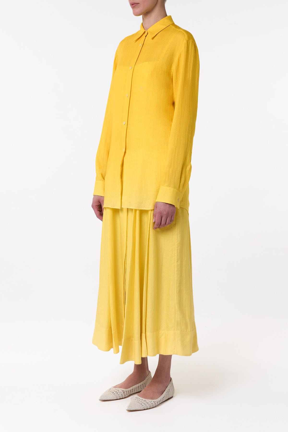 Reyes Shirt in Cadmium Yellow Cashmere Silk Herringbone - 3