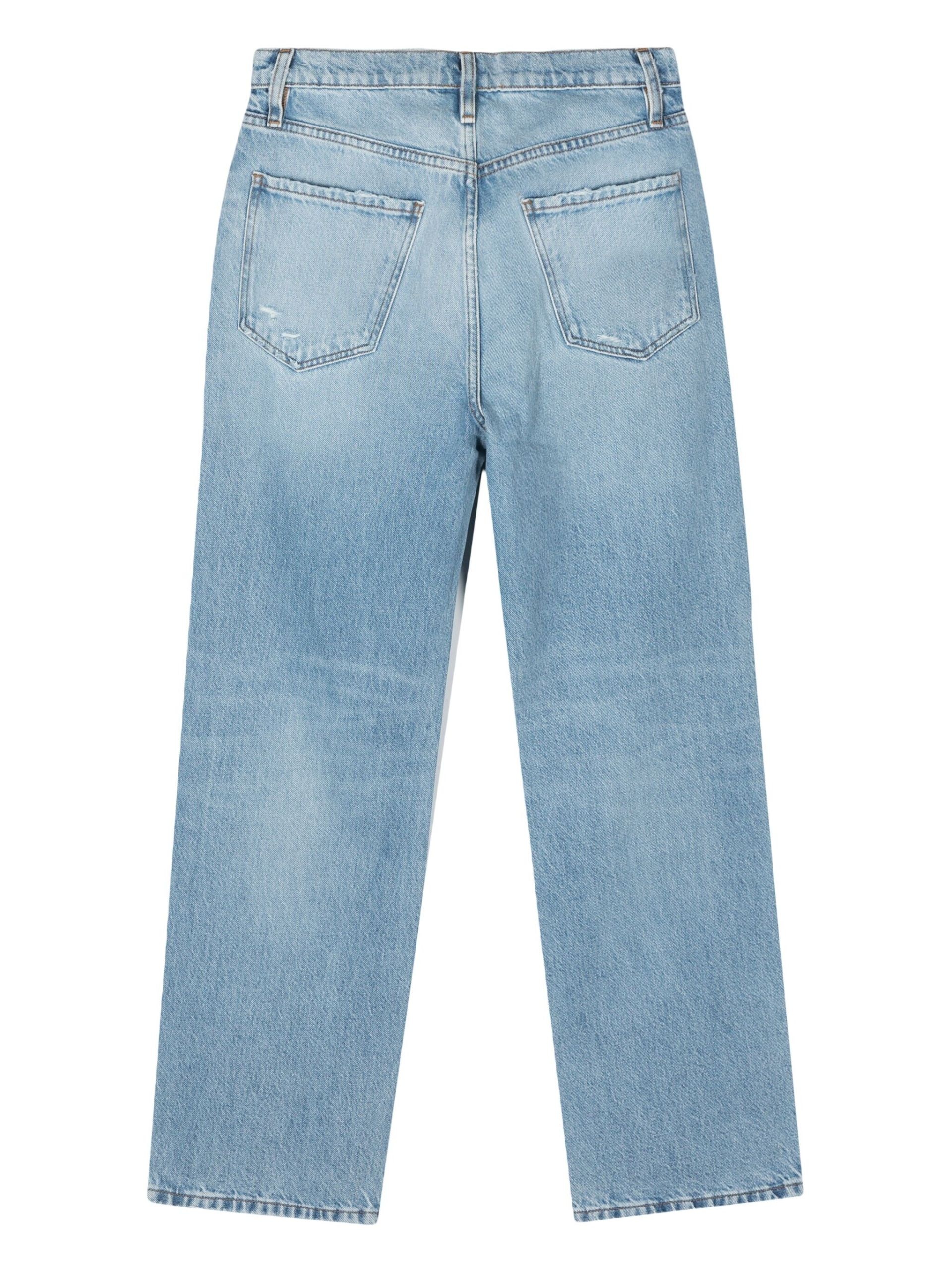 Blue Distressed-Effect Straight-Leg Jeans - 2