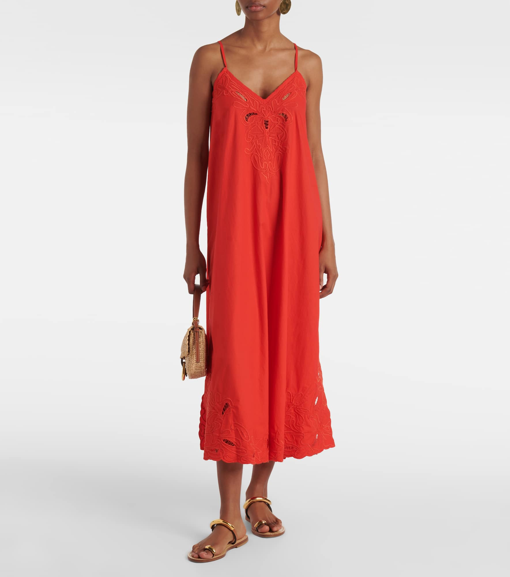 Embroidered cotton poplin midi dress - 2