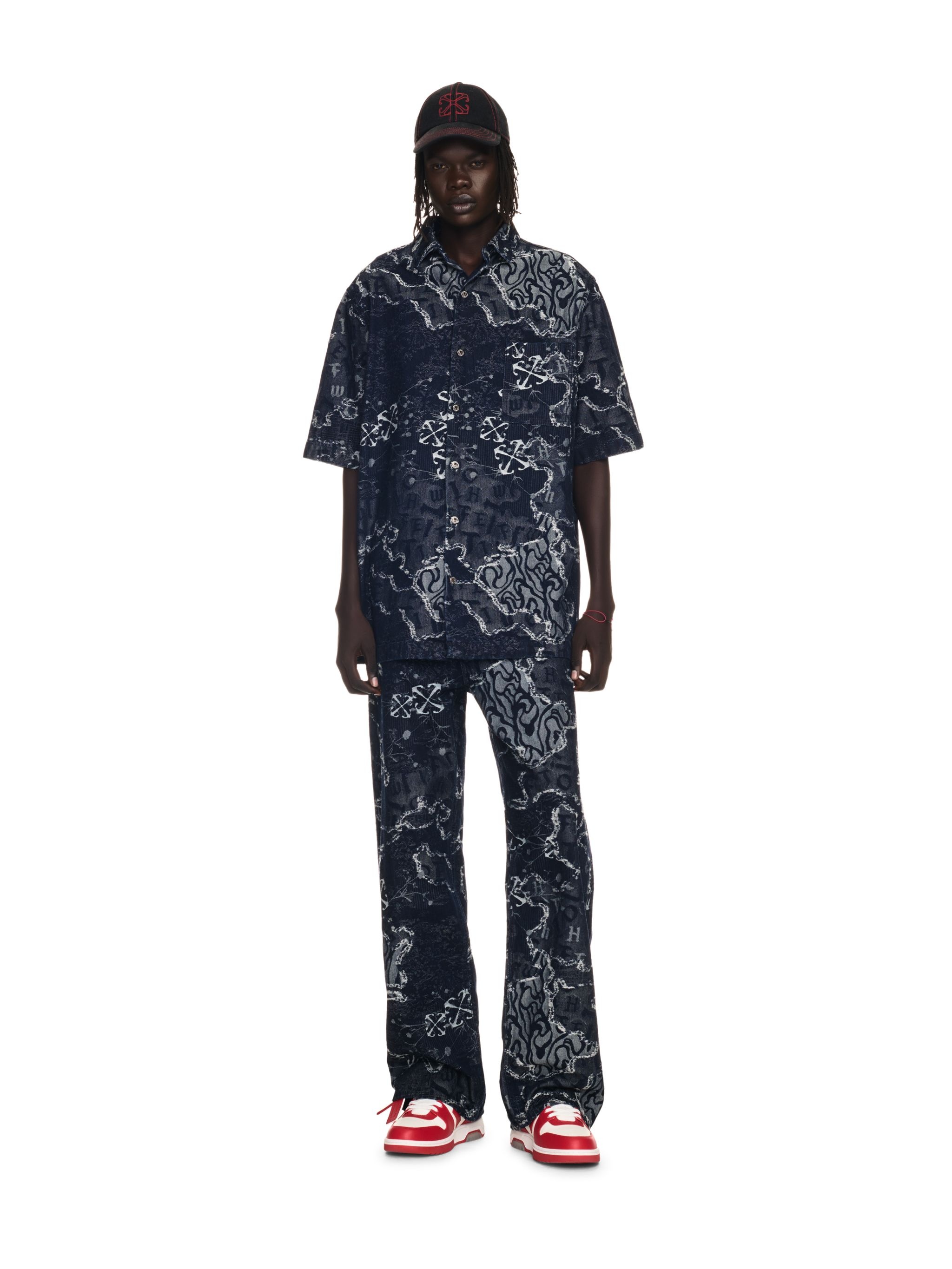 Blue Camo Jacquard Denim Bowling Shirt - 2