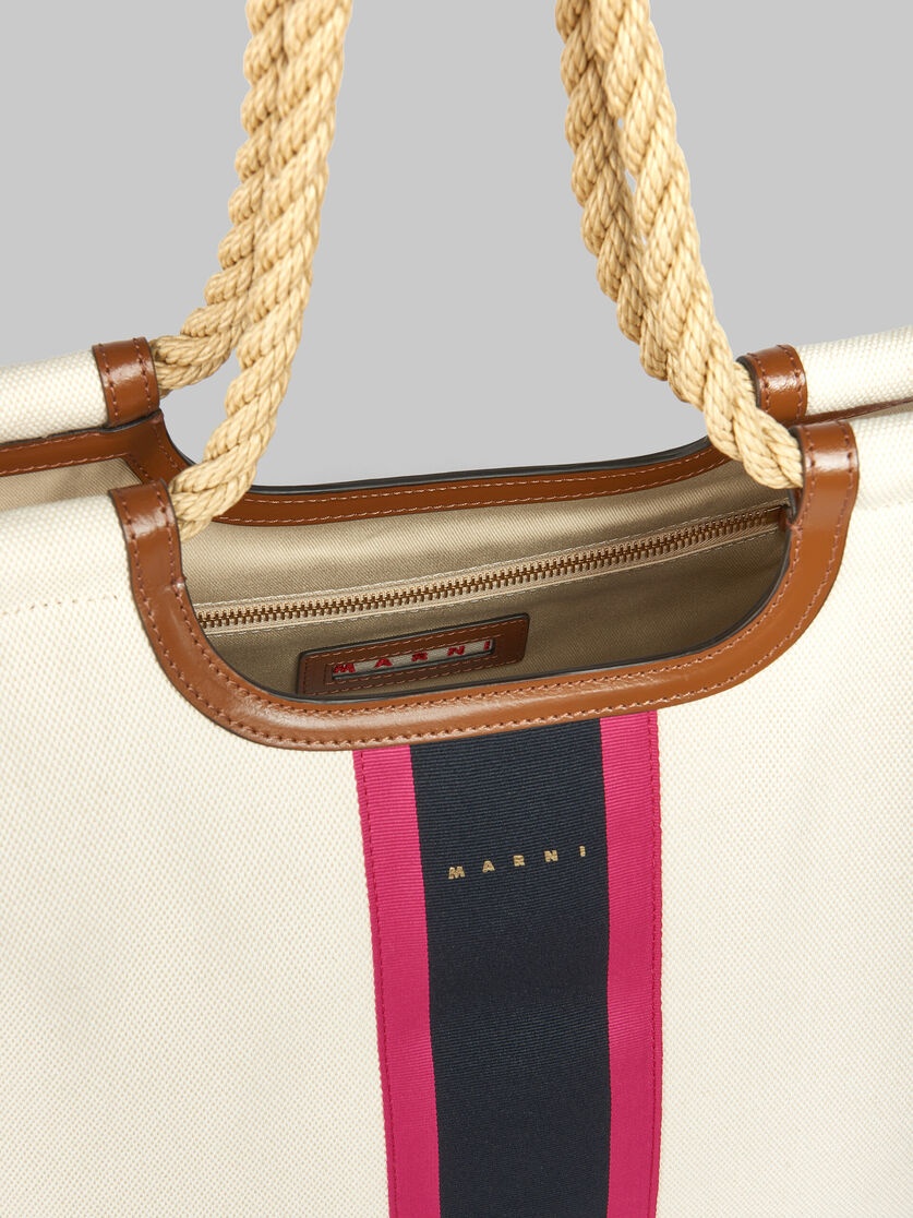 CREAM CANVAS MARCEL TOTE WITH STRIPED TAPE - 4