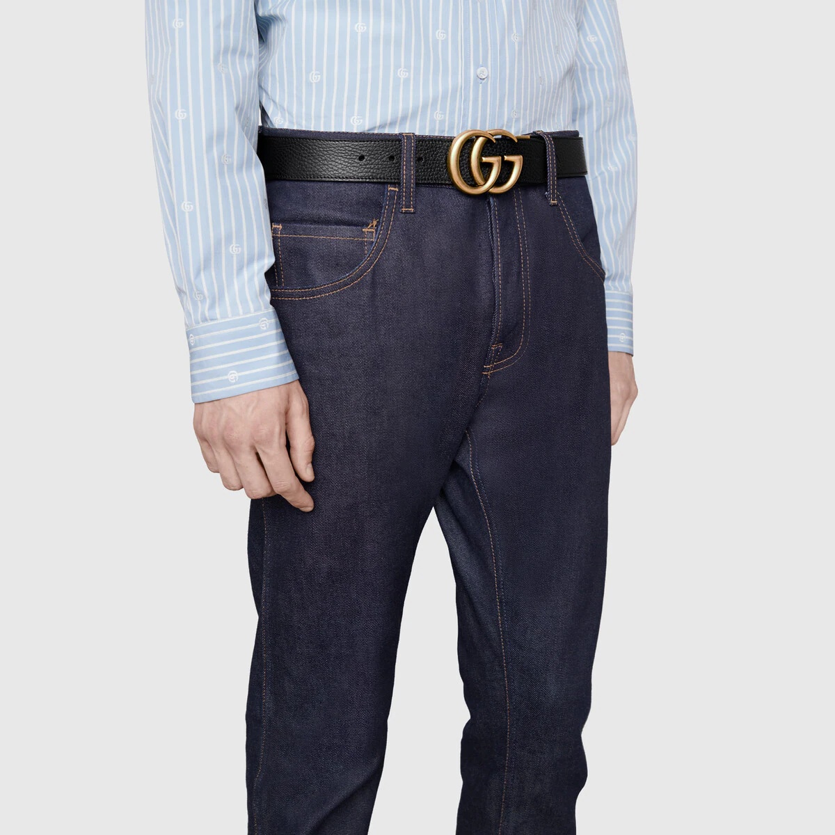 Reversible leather belt with Double G buckle - 6