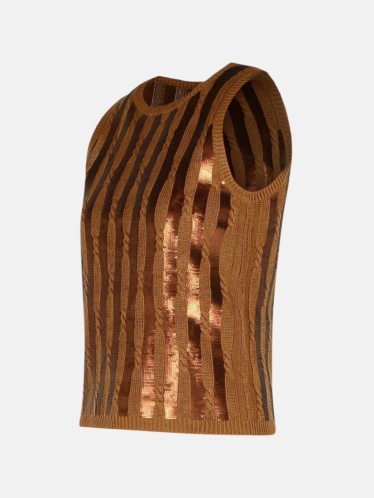 'GOLIA' BROWN LINEN TANK TOP - 2