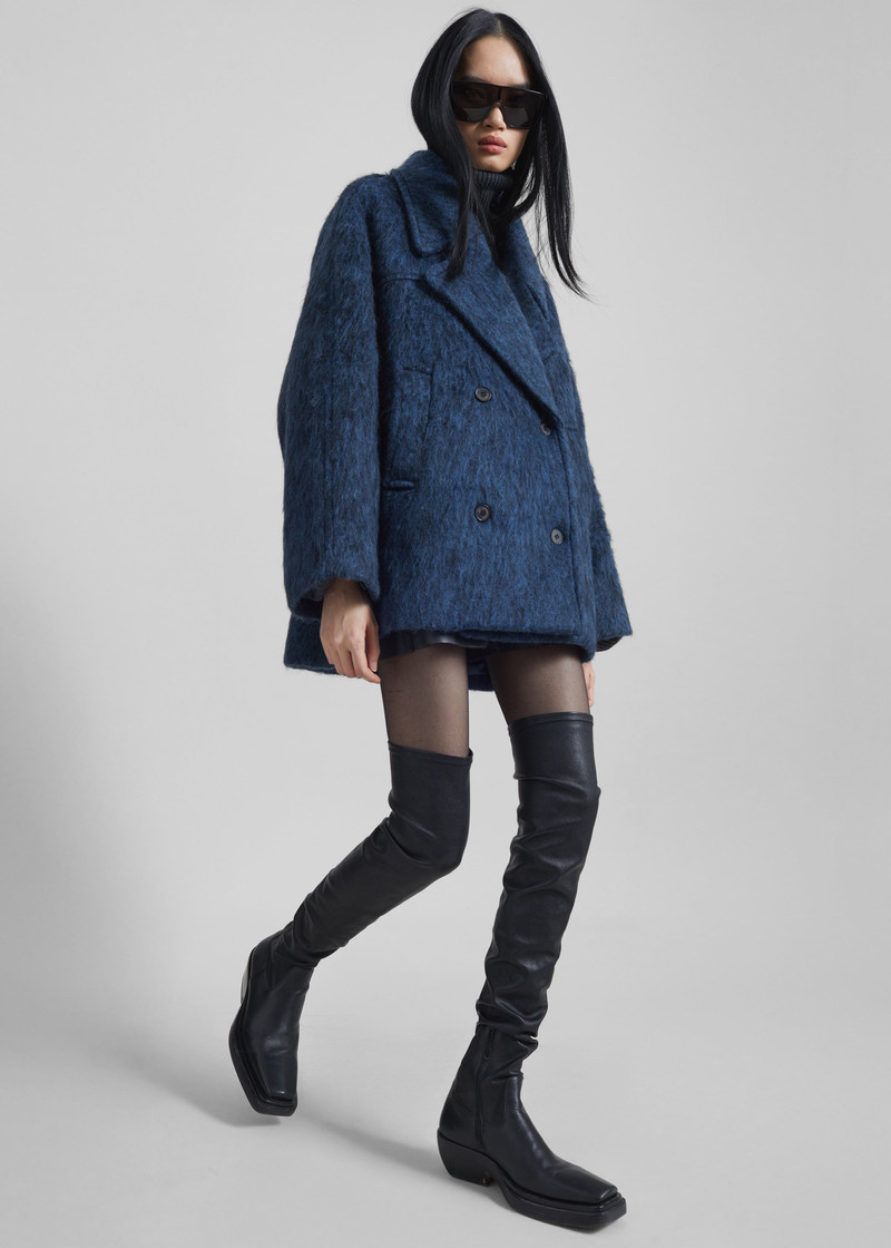 Odeone Brushed Wool Peacoat - Navy Melange 4