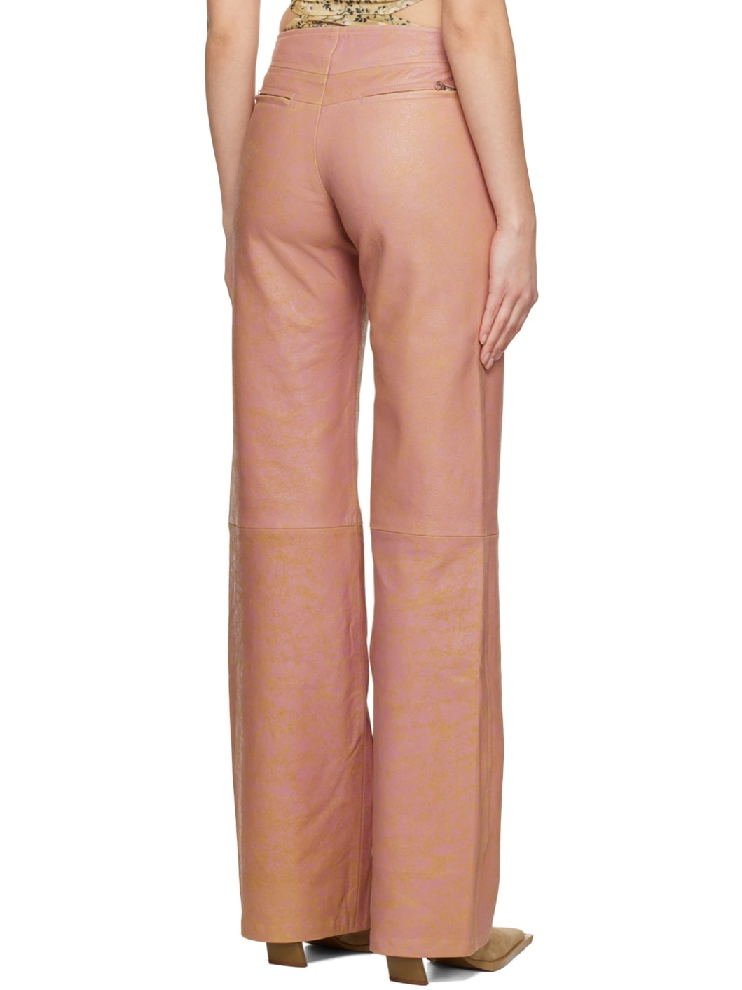 SSENSE Exclusive Pink Stain Leather Pants - 3
