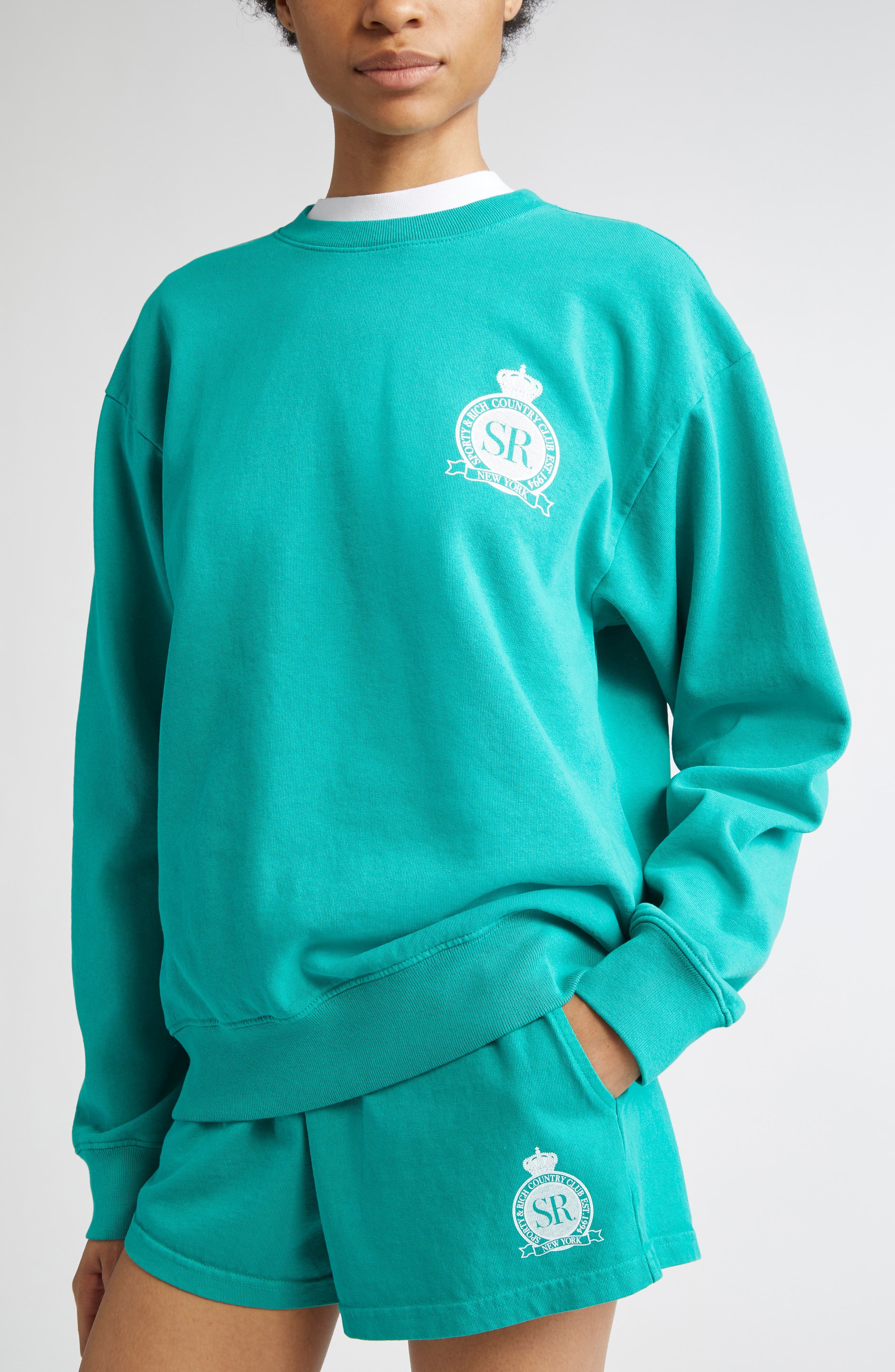 Sporty & Rich Royal Club Fleece Graphic Sweatshirt in Spring Green at Nordstrom - 5