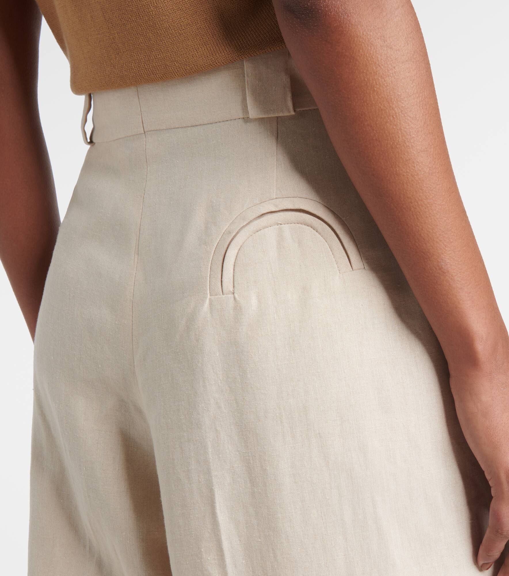 Husi high-rise linen wide-leg pants - 5