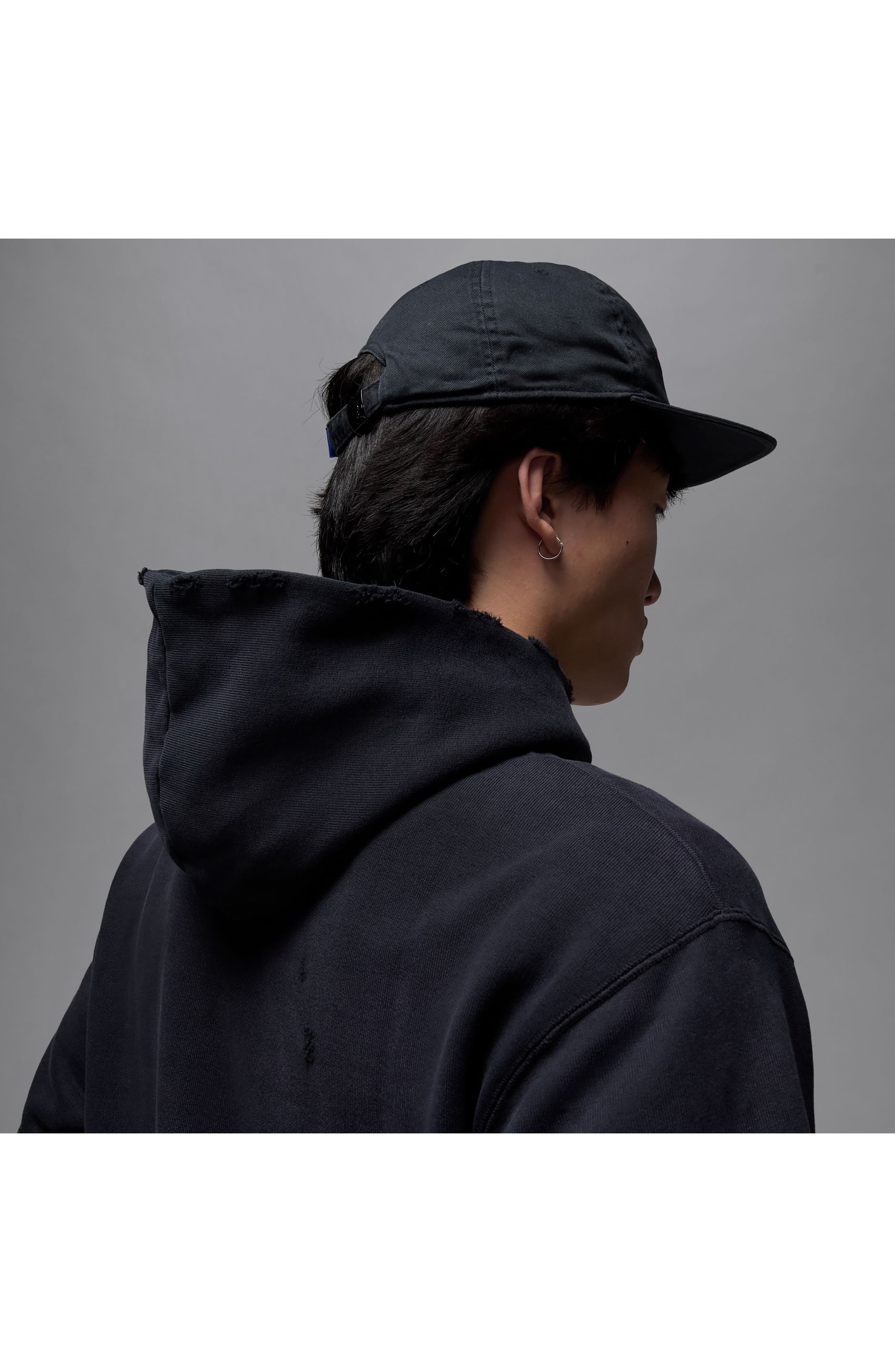 Jordan Rare Air Oversize Distressed Pullover Hoodie in Black at Nordstrom - 7