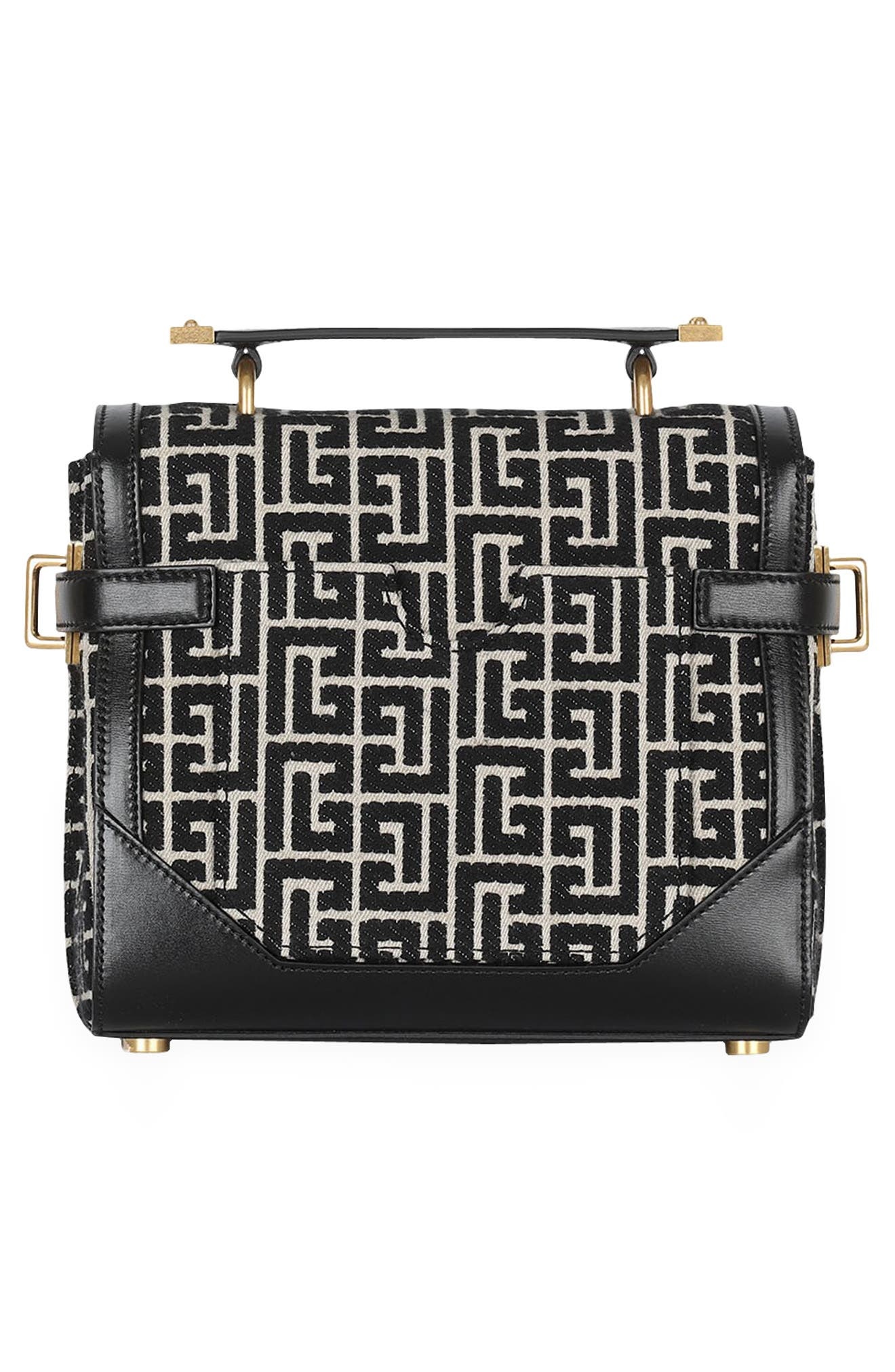Balmain B-Buzz 23 Monogram Jacquard Top Handle Bag in Ivory/Black at Nordstrom - 2