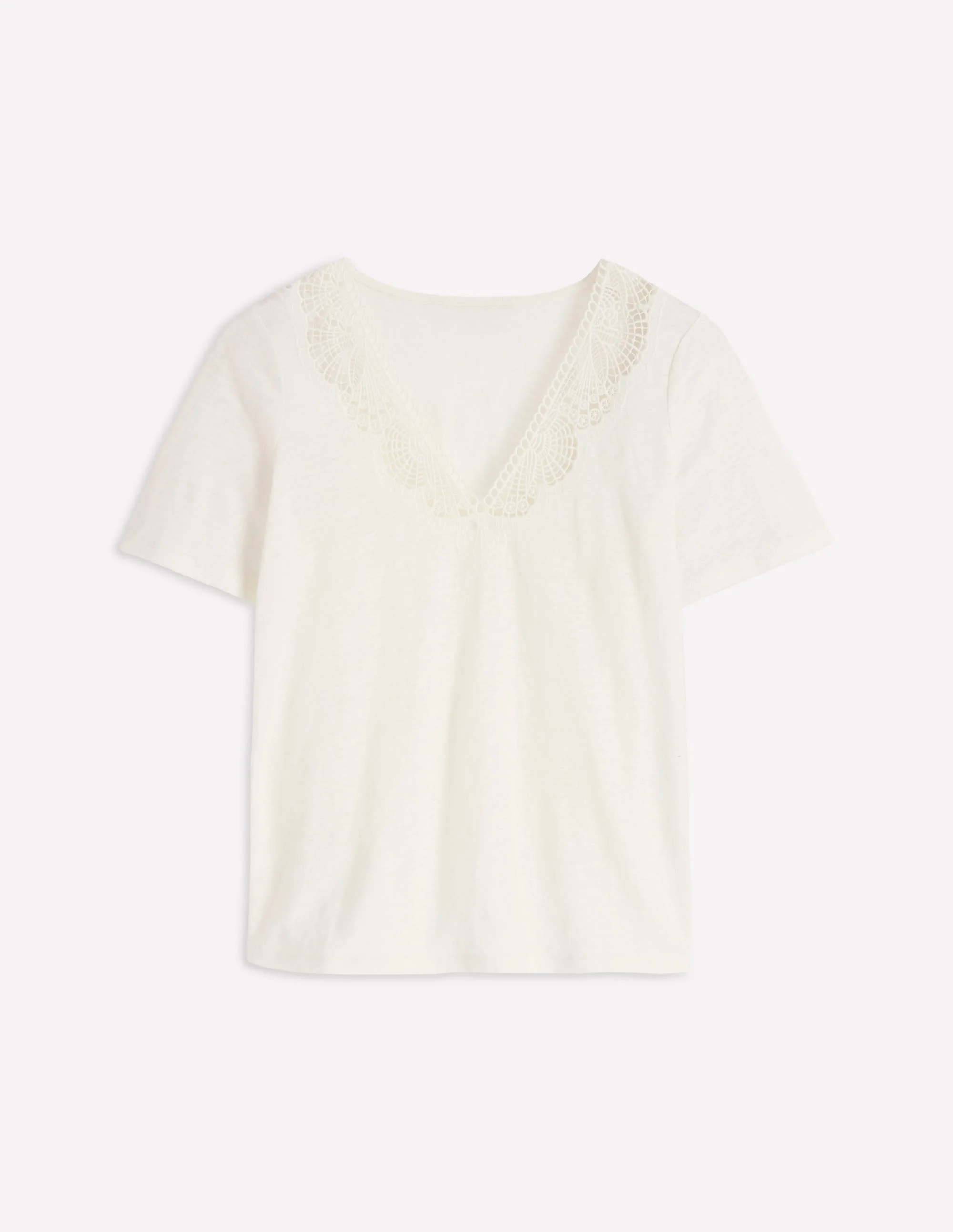 Tara Lace Trim Linen T-shirt-Coconut Milk - 1