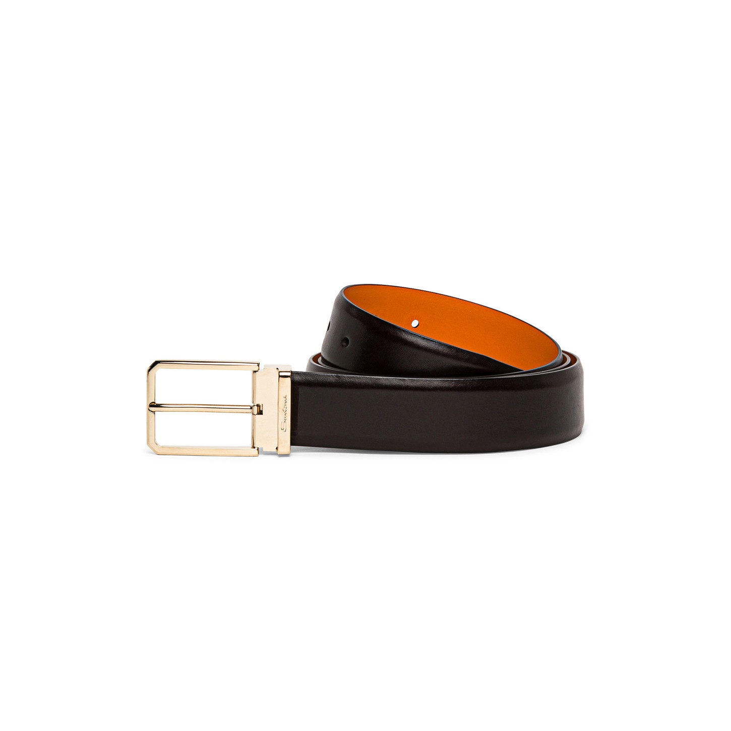 Men’s polished brown leather adjustable belt - 1