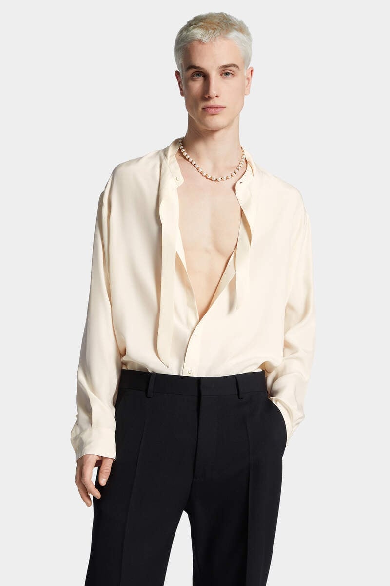 SATIN TIE DROPPED SHOULDER SHIRT - 3
