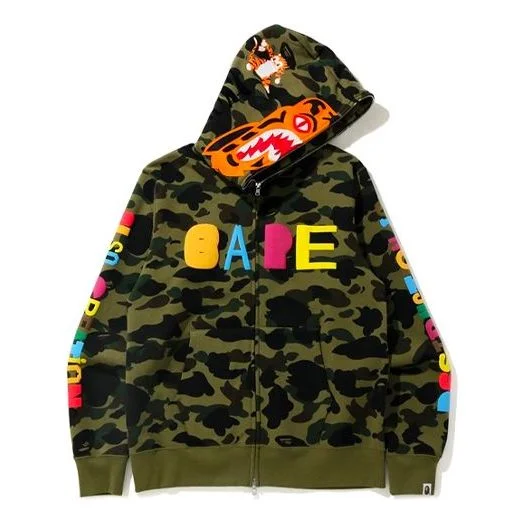 A Bathing Ape x READYMADE Shark Camo Full Zip Hoodie 'Olive Green' 1H23-115-905 - 1
