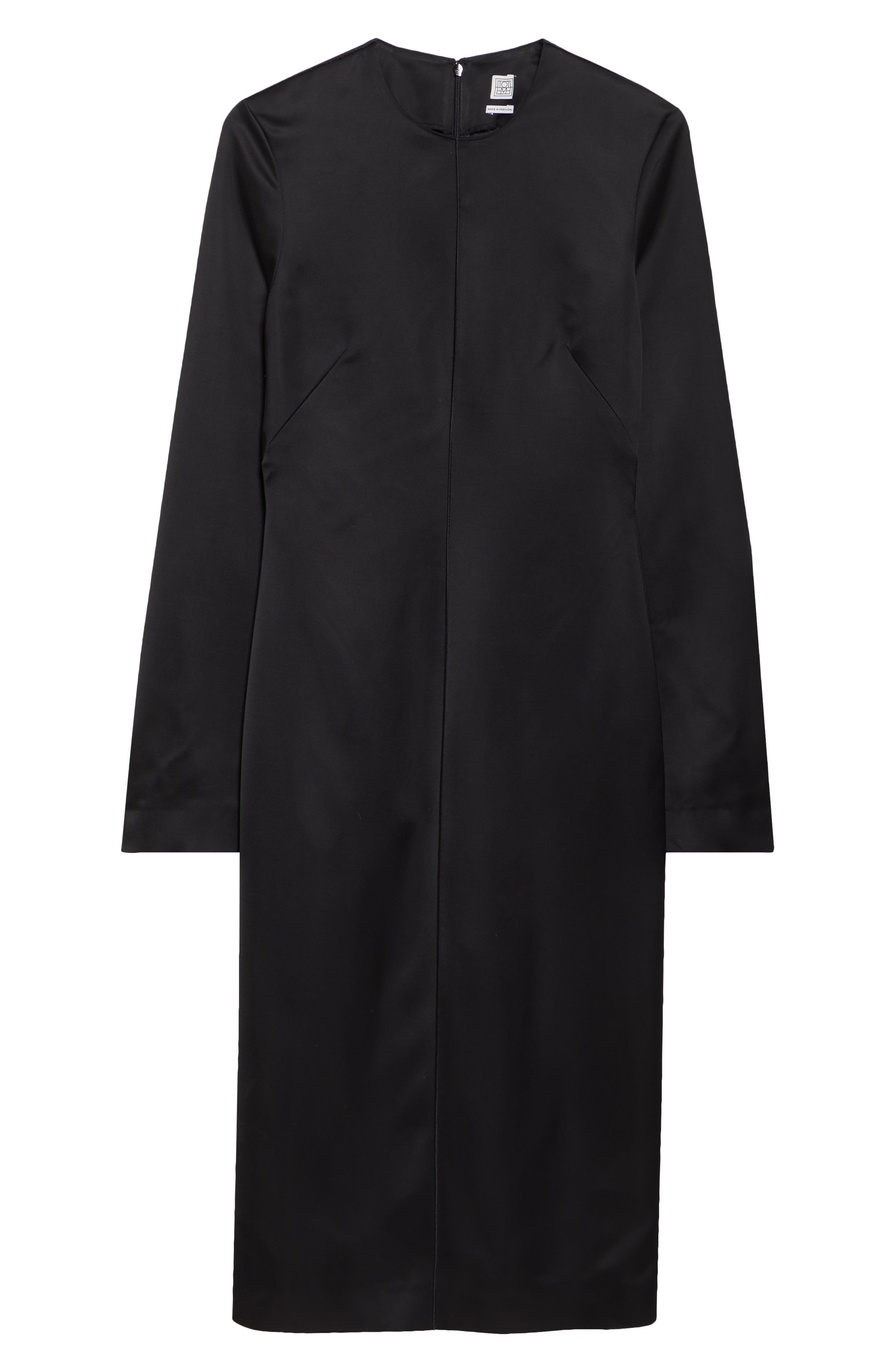 TOTEME Lean Long Sleeve Satin Midi Dress in Black at Nordstrom - 5