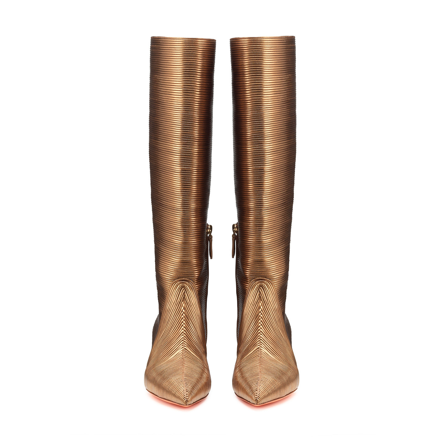 Women's bronze leather mid-heel Meraviglia Collection boot - 4