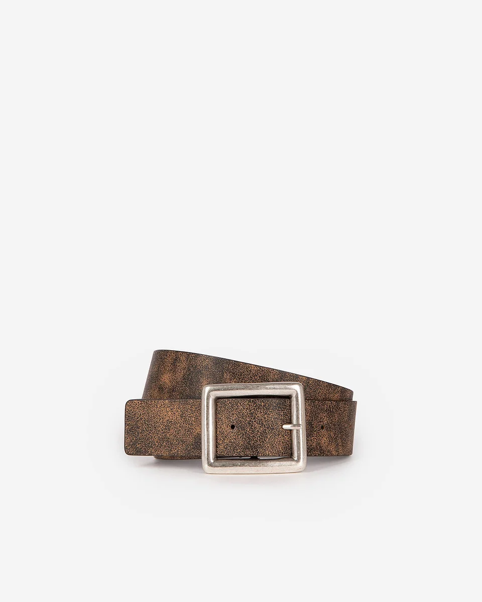 BROWN VINTAGE-EFFECT LEATHER BELT - 1