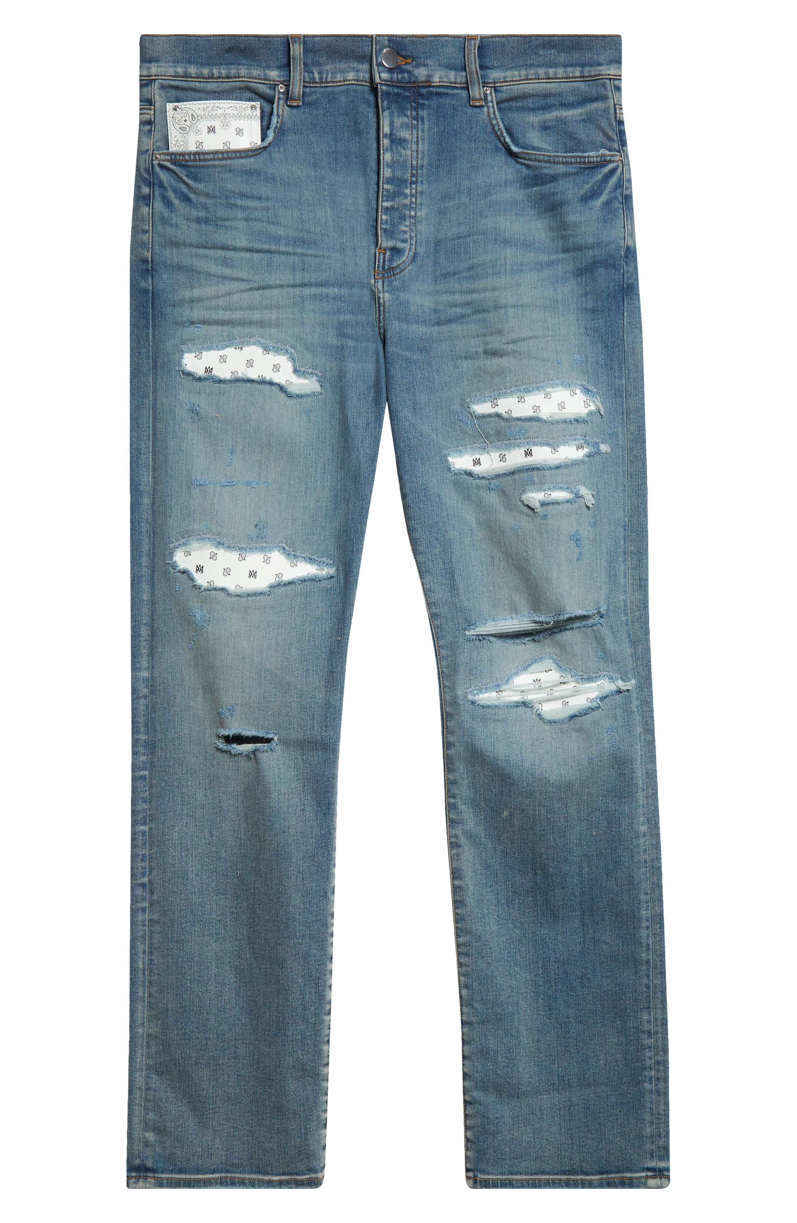 AMIRI Bandana Repaired Slim Fit Jeans in True Indigo at Nordstrom - 6