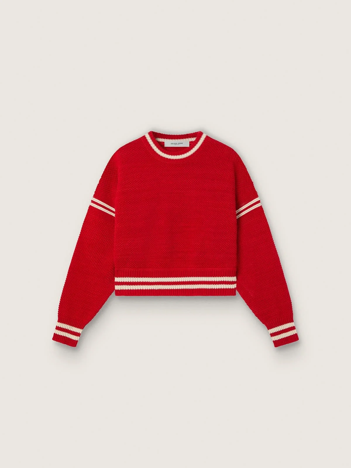 Women's boxy sweater in red cotton with embroidery - 1