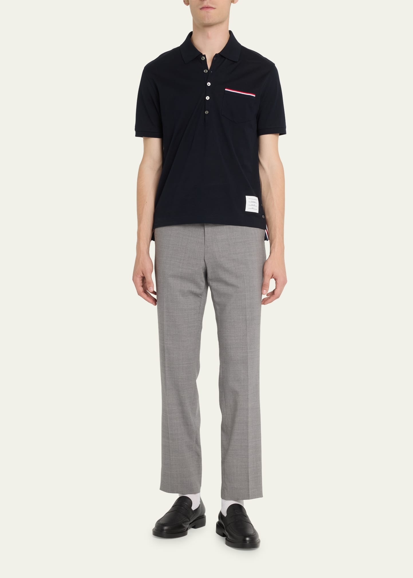 Heather Polo Shirt with Striped Pocket - 3