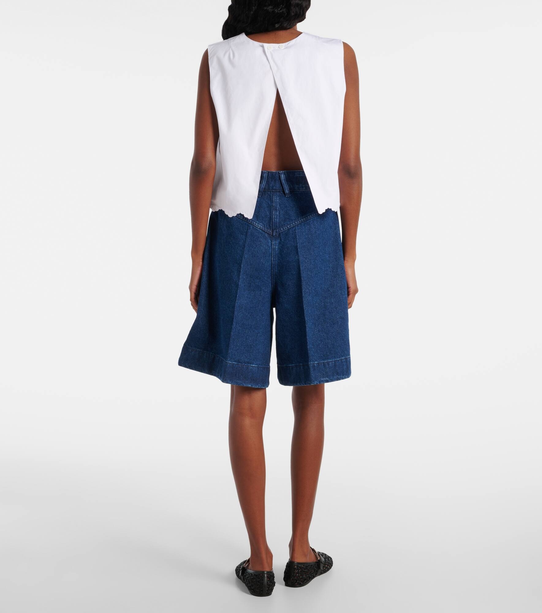 Scalloped cotton poplin crop top - 3