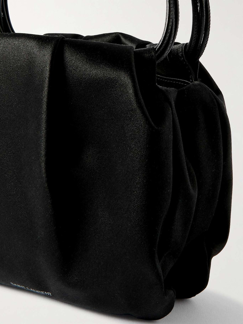 Mini leather-trimmed gathered satin tote 4