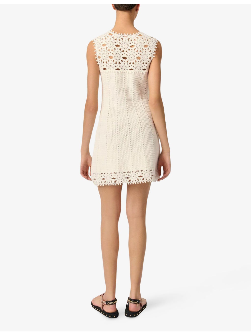 Sleeveless Floral-Pattern Crochet-Knit Mini Dress - 4