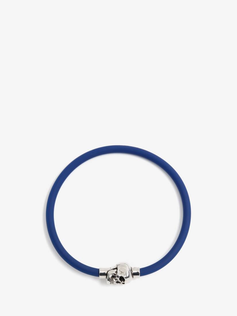Men's Rubber Cord Skull Bracelet in Electric Blue - 1