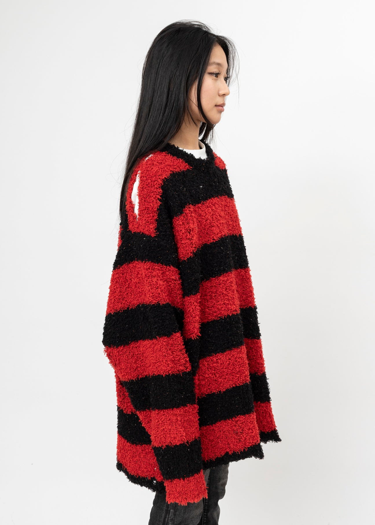 BLACK AND RED DOUBLET RECYCLED WOOL STRIPE KNIT - 2