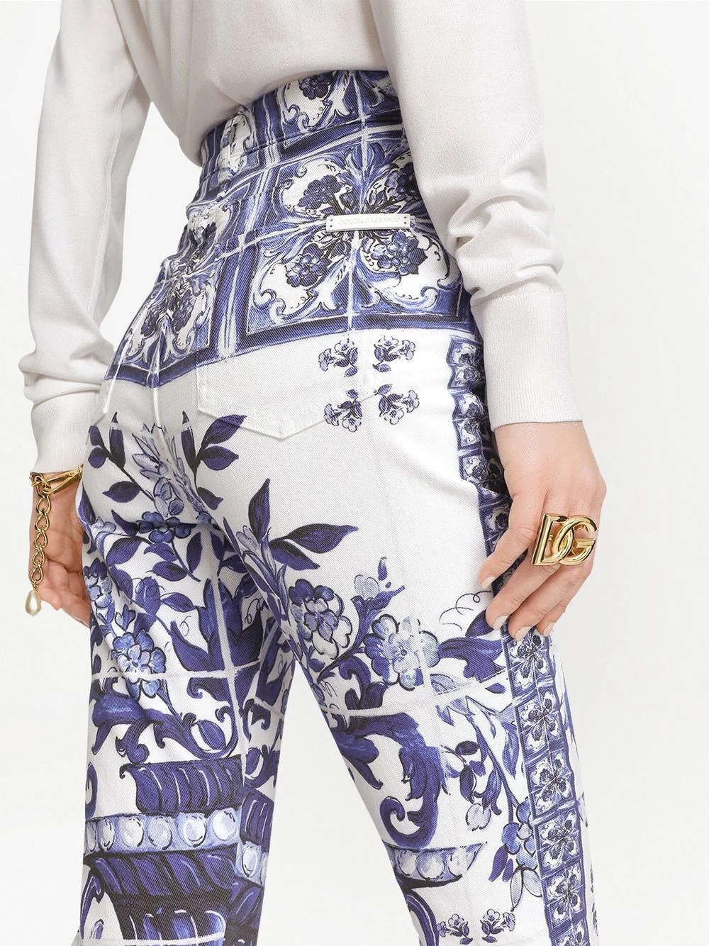 Majolica-print skinny jeans - 5