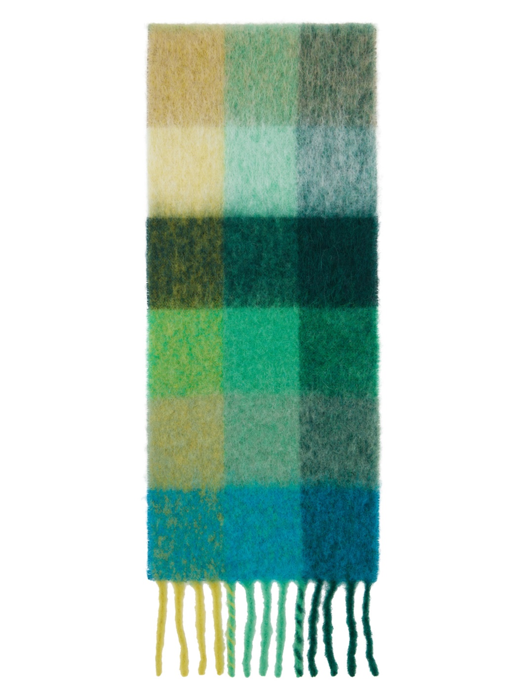 Green & Blue Mohair Checked Scarf - 2