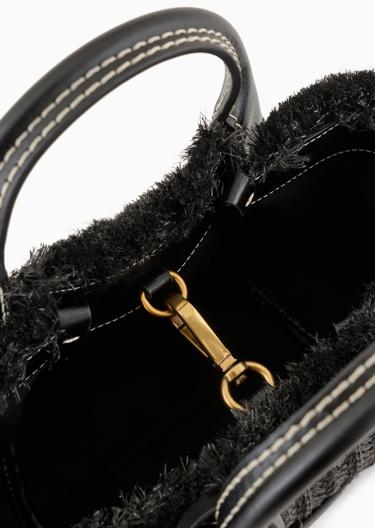 Woven straw handbag with logo charm - 4