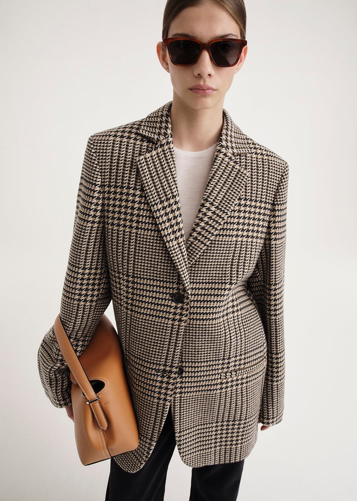 Longline wool blazer brown check - 6