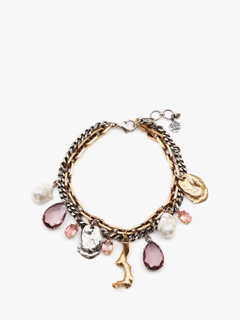 Coral Charm Chain Choker in Antique Gold - 1