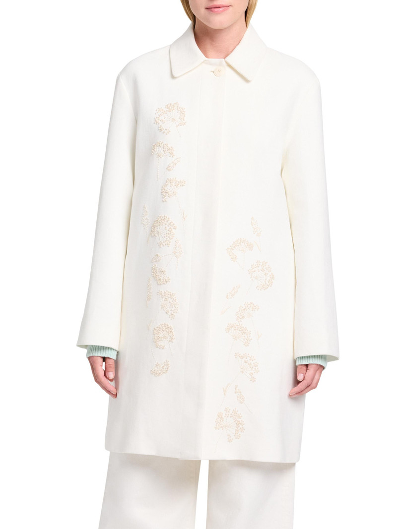 Women's Floral Embroidered Linen A-Line Coat - Ivoire 3