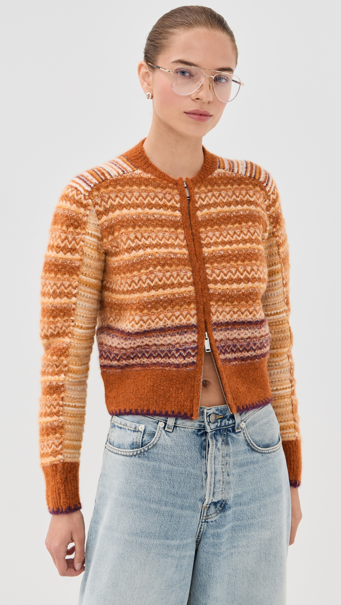 Jacquard Alpaca Raglan Zip Cardigan - 6