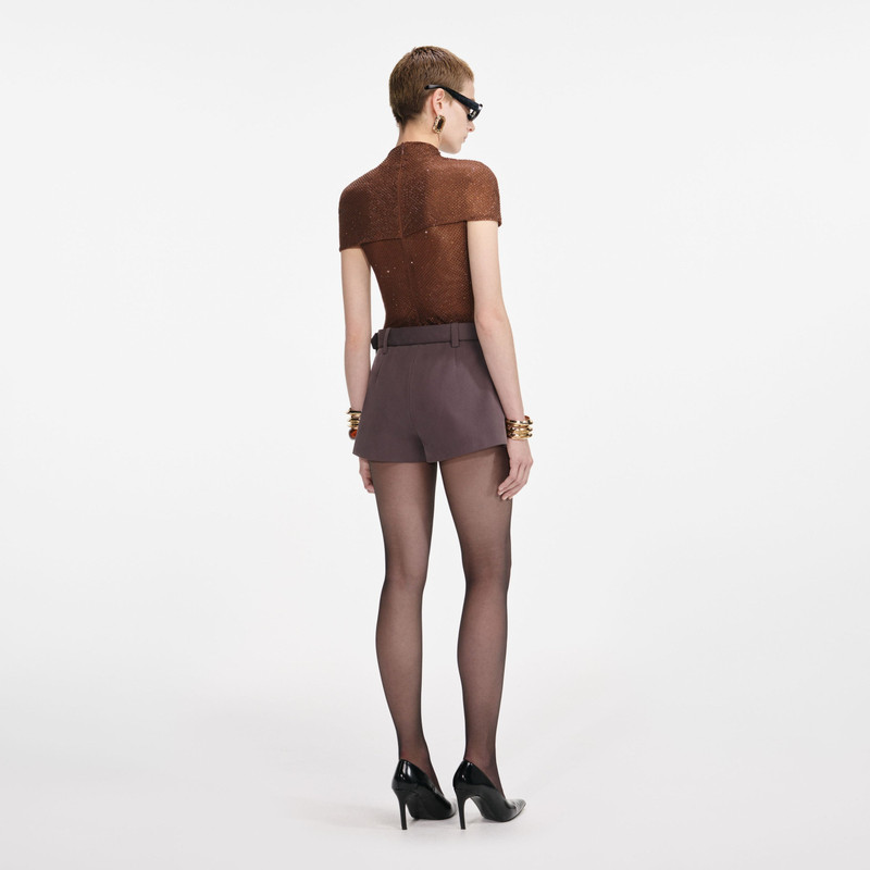 self-portrait Brown Rhinestone Mesh Cut Out Top outlook