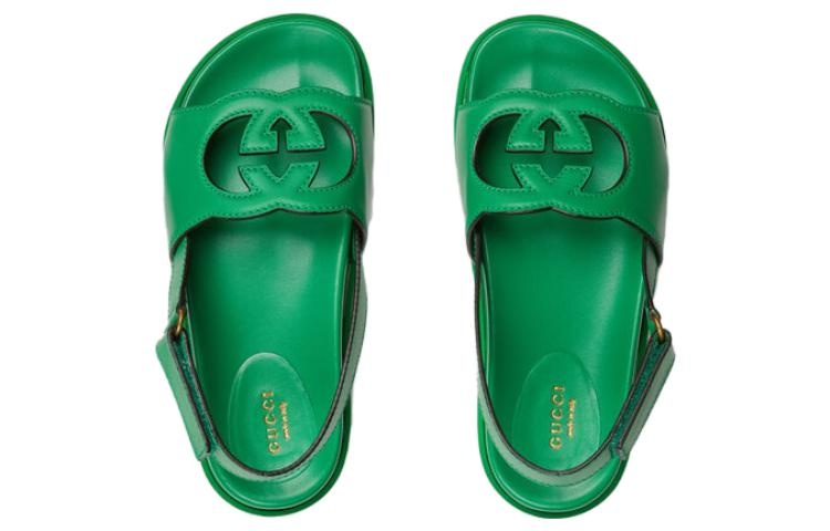 (WMNS) Gucci Interlocking G Leather Sandals 'Green' 738687-US000-3727 - 3