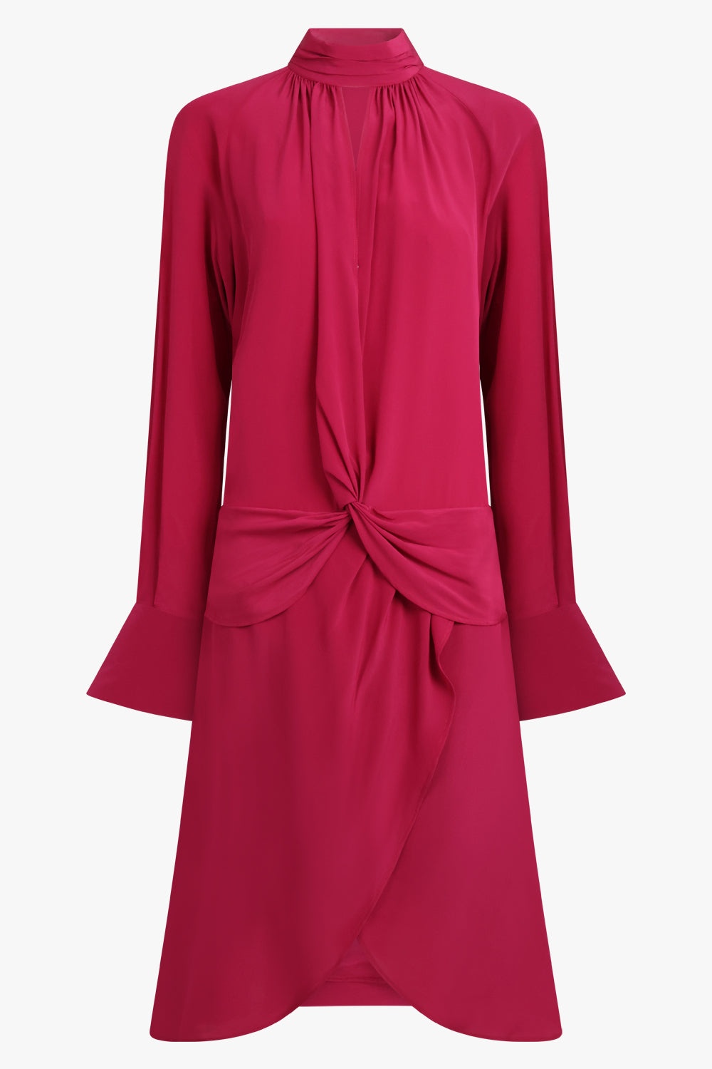 CUT-OUT L/S WRAP STYLE MIDI DRESS | BURNT FUCHSIA - 1