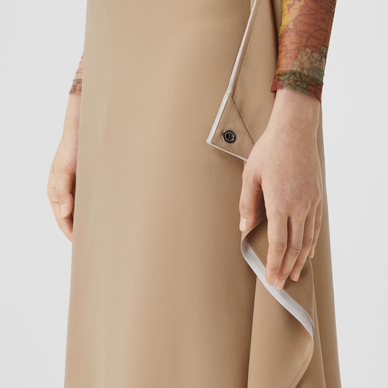 Panel Detail Silk Crepe de Chine Skirt - 3