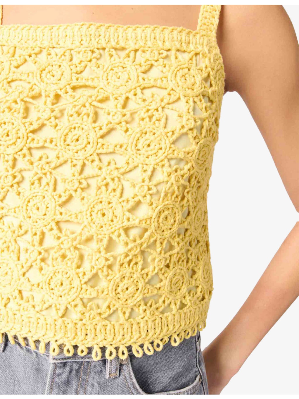 Square-Neck Sunburst-Pattern Cotton-Crochet Top - 6