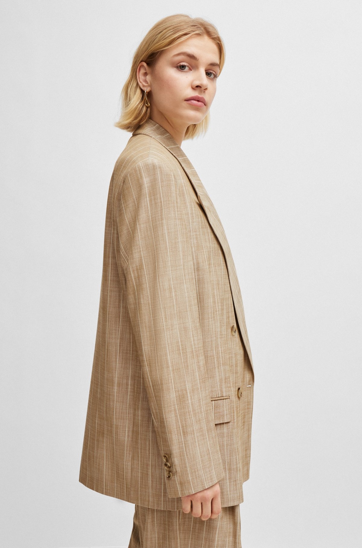 DOUBLE-BREASTED JACKET IN PINSTRIPE STRETCH FABRIC - 6