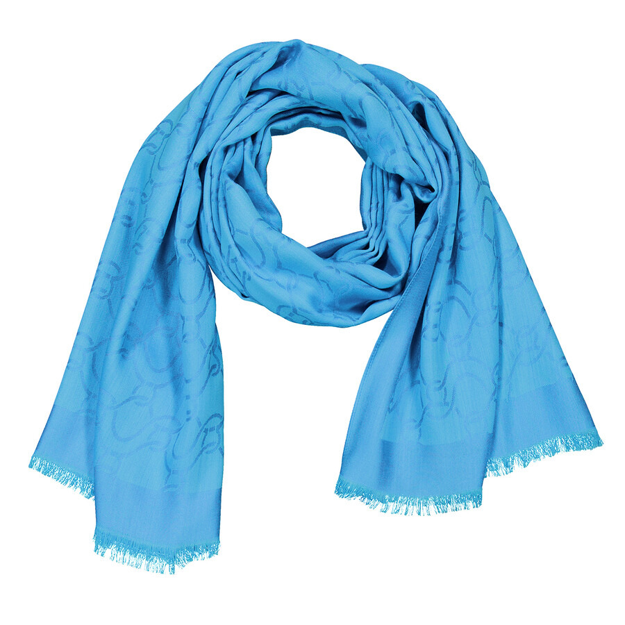 Ferragamo Ladies Blue Oblong Jacquard Scarf - 6