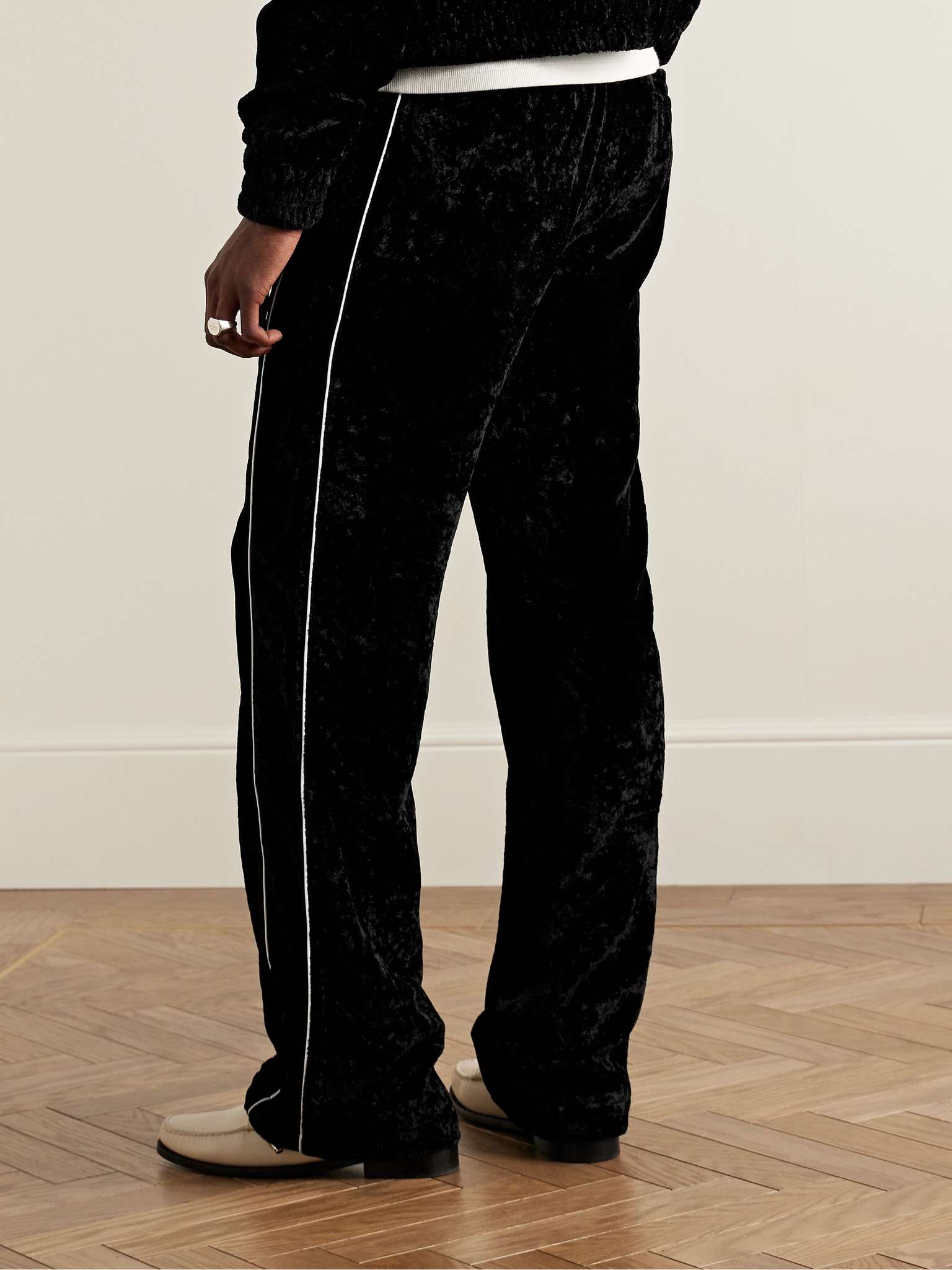 Straight-Leg Logo-Appliquéd Crushed-Velvet Track Pants - 3