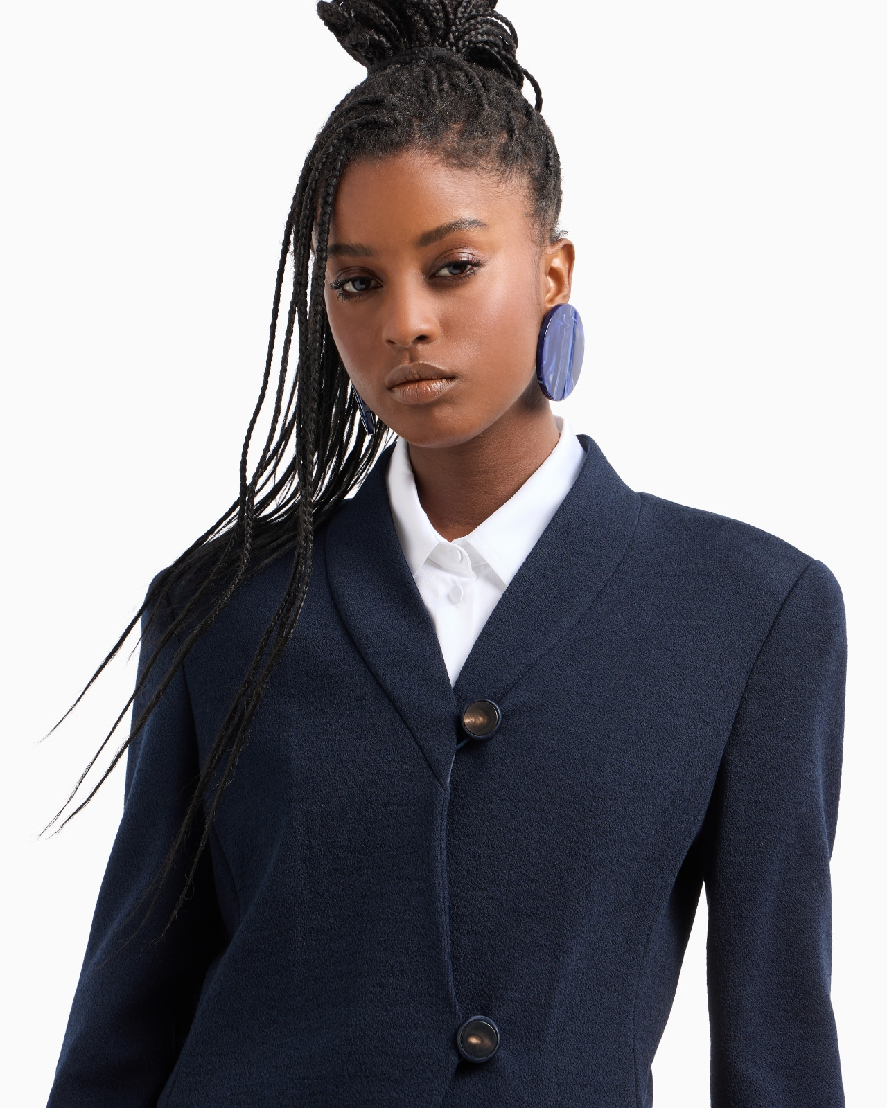 Textured jersey jacket with irregular fastening - 5