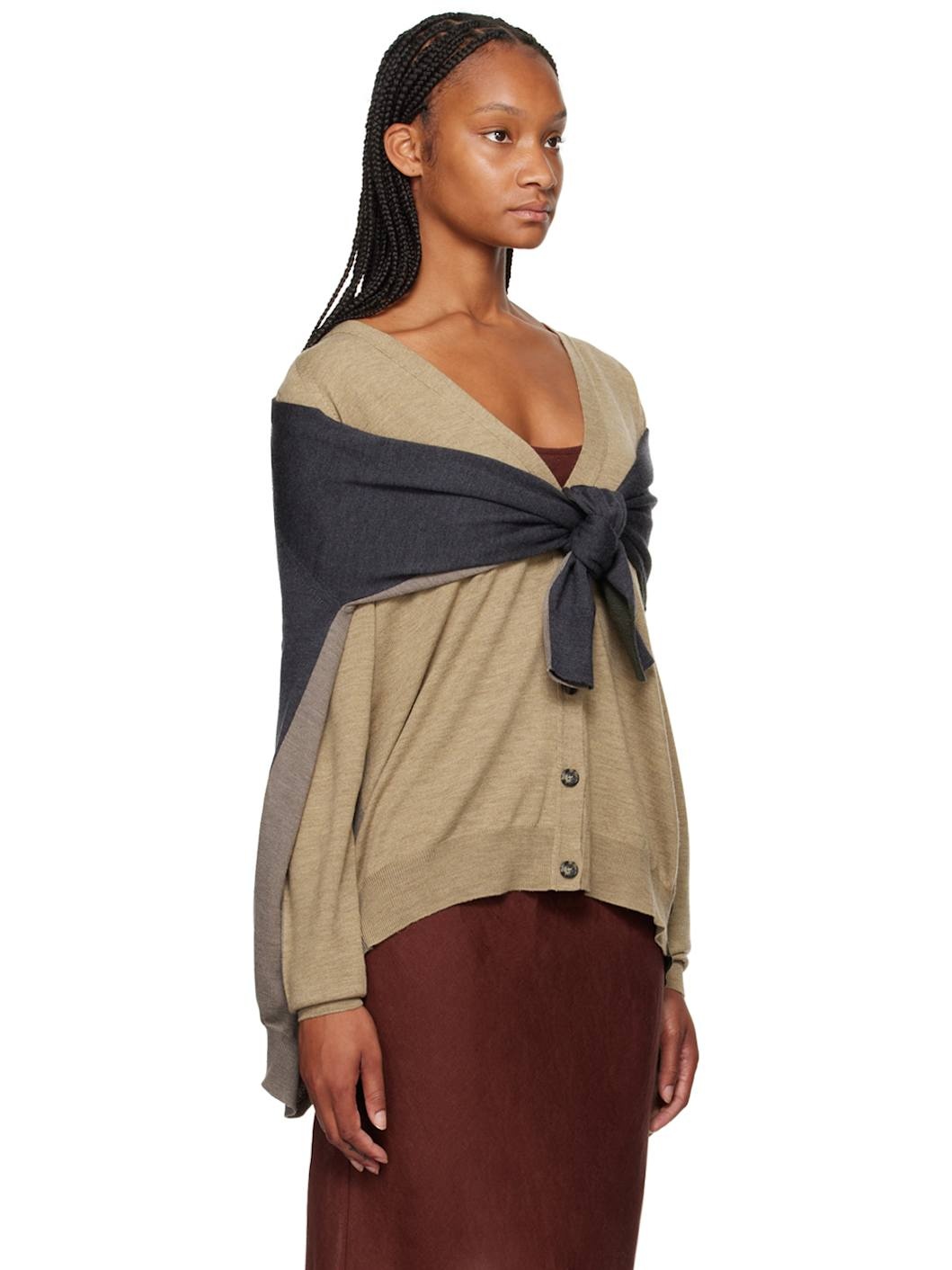 Beige & Gray Layered Cardigan - 2