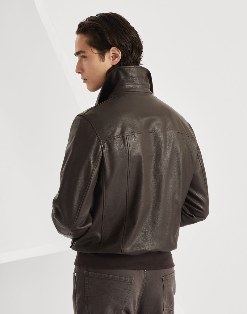 Brunello Cucinelli Grained leather aviator jacket outlook