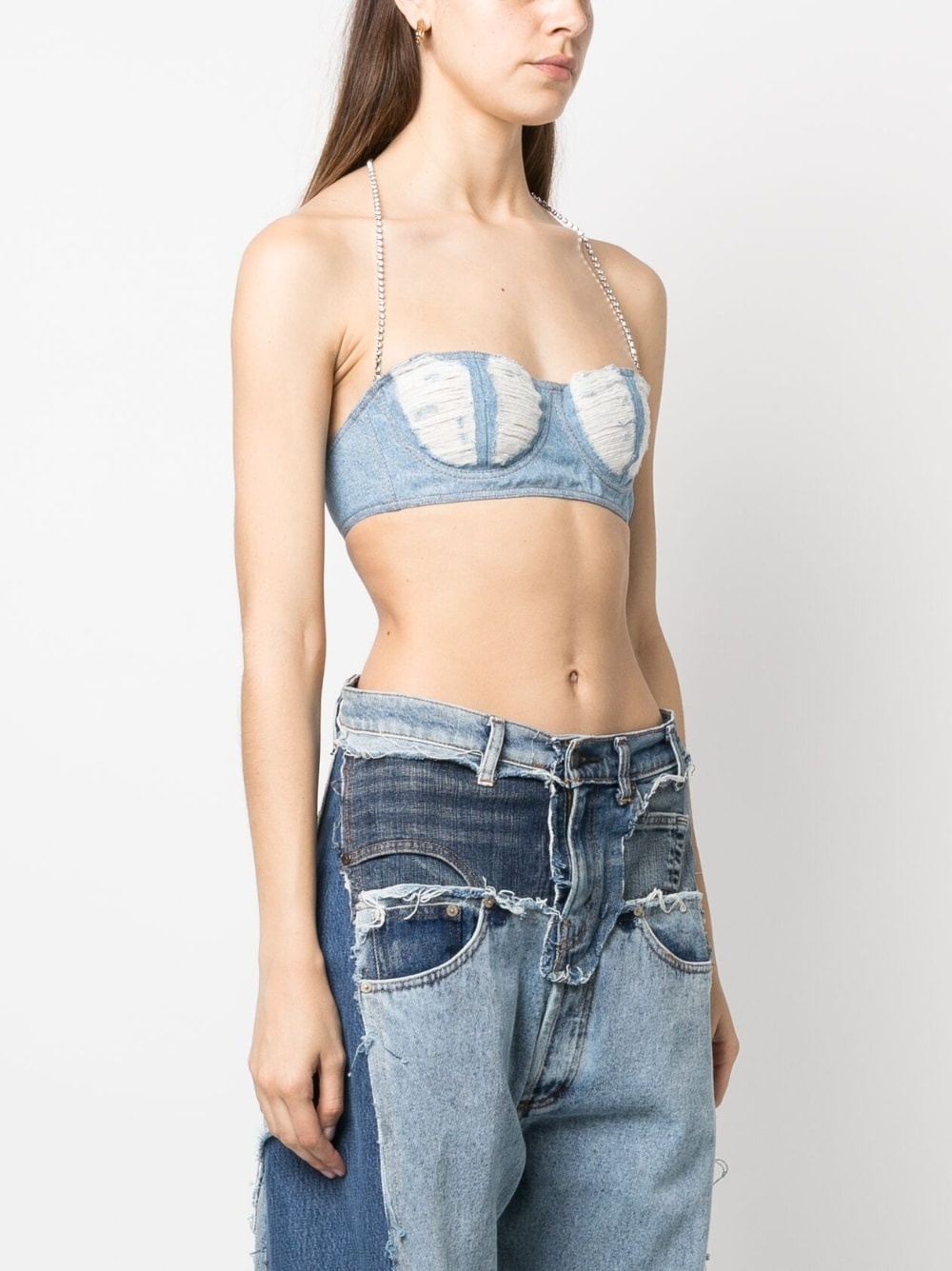 ribbed washed-denim crop top - 3