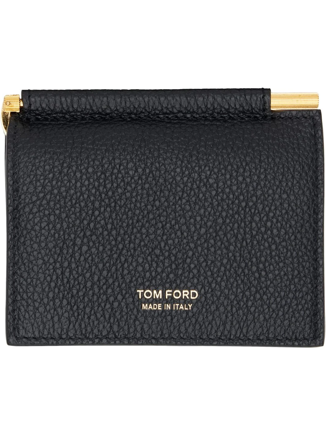 Black Soft Grain Leather Folding Money Clip Card Holder - 1