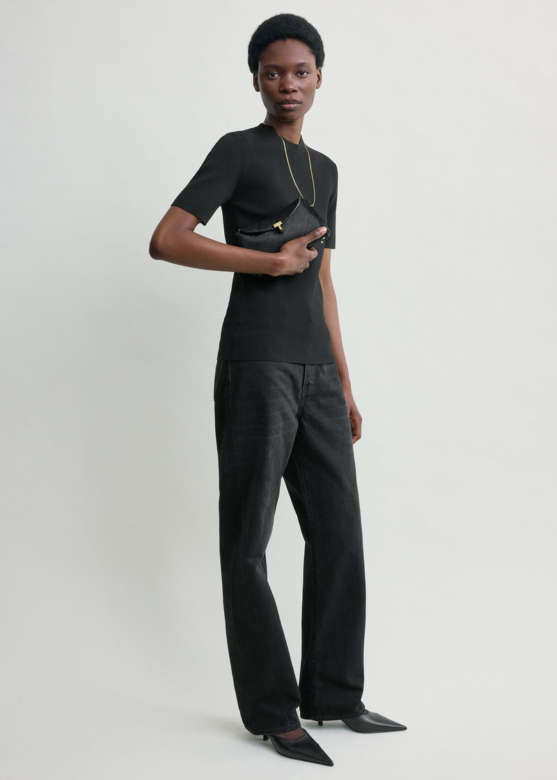 TOTEME Mini T-lock pony hair clutch black outlook