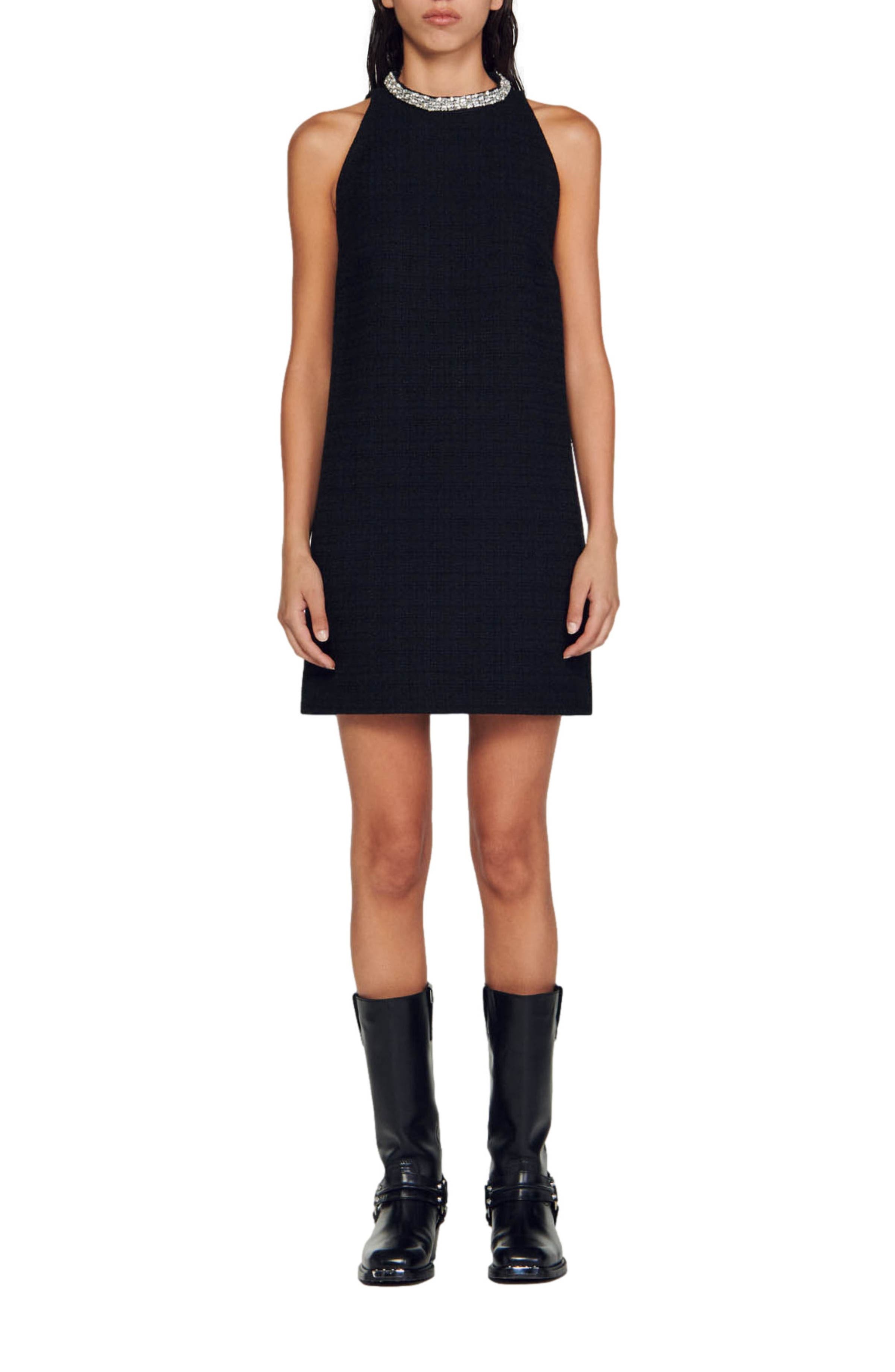 SANDRO Dress with jewellery collar in Black at Nordstrom - 5